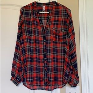 Sheer plaid print blouse